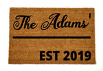 the adams' est 2019/name doormat