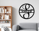 Round Personalized Metal Monogram Sign. Wedding Gift. Family Name Established Sign. Outdoor Name Sign. Last Name Sign. Front Door Sign