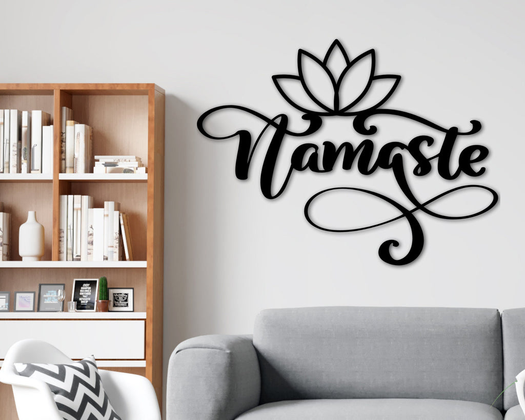 Namaste Metal wall sign, Namaste wall art, meditation wall art, Lotus –  Engravement