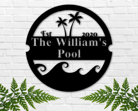 Personalized Family Pool Sign, Swimming Pool Metal Sign, Custom Beach House Sign, Last Name Beach Sign, Summer Home Decor, Cottage Sign