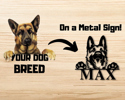 Custom Dog Breed Metal Art, Metal Dog Name Sign, Personalized Dog Sign, Custom Dog Address Sign, Dog Welcome Sign, Gift for Dog Owner