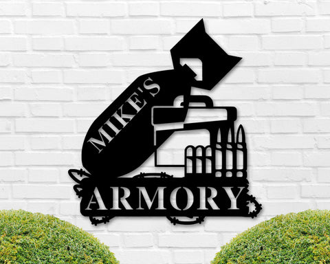 Armory Sign, Personalized Gun Name Sign, Gun Owner Gift, 2nd Amendment, Army Gift, Veteran, Father's Day Gift, Hunting Gift, AR-15 Decor gun